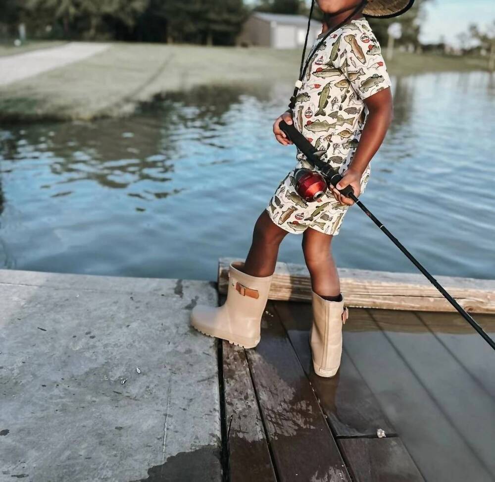 NEW FLETCH wishin i was fishin 2 piece bamboo shorts pajama set in multi
